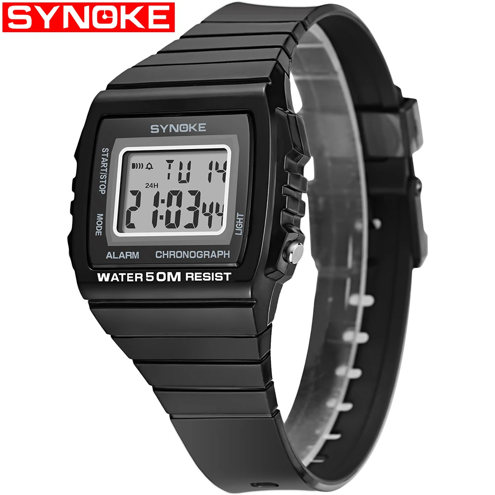 SYNOKE мужские спортивные цифровые водонепроницаемые часы LED цифровой секундомер