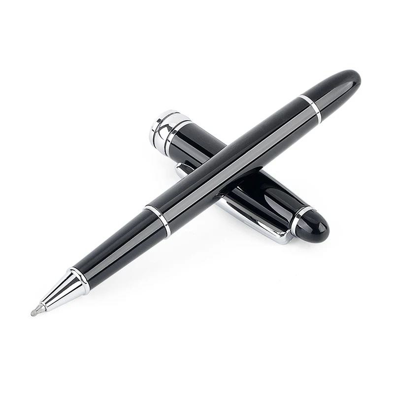 Luxury Brand Full Metal Ball Pen 0.5mm Medium Refill Gold& Silver Clip School Office Business Ballpoint Pens Writing Stationery - Цвет: Black Silver