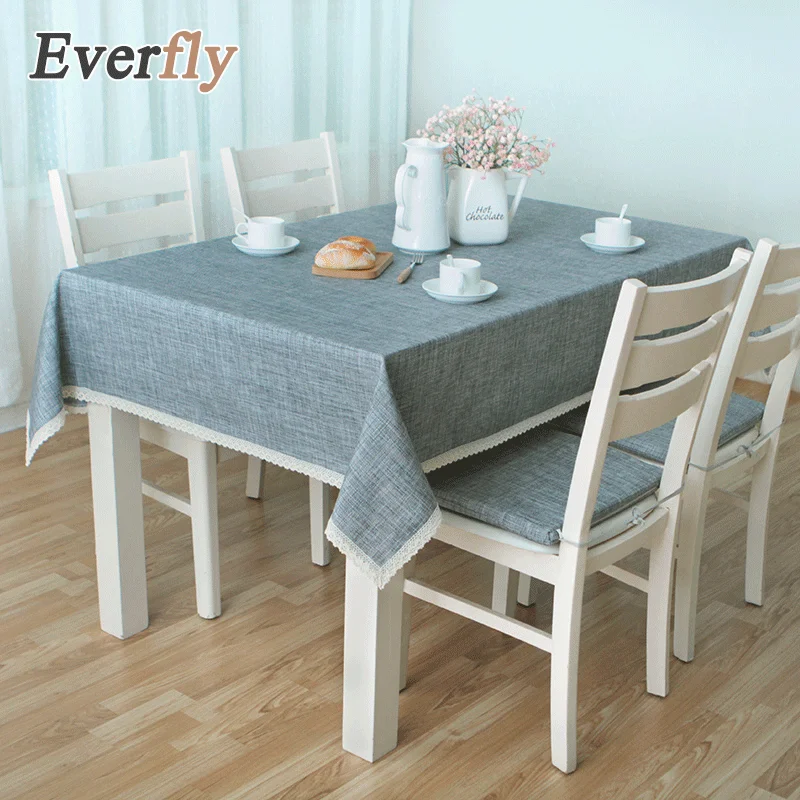 

Everfly Tablecloths Modern Fresh Table Cover Poly Cotton Lace Edge solid Printed Dinner Rectangular light color Table clo