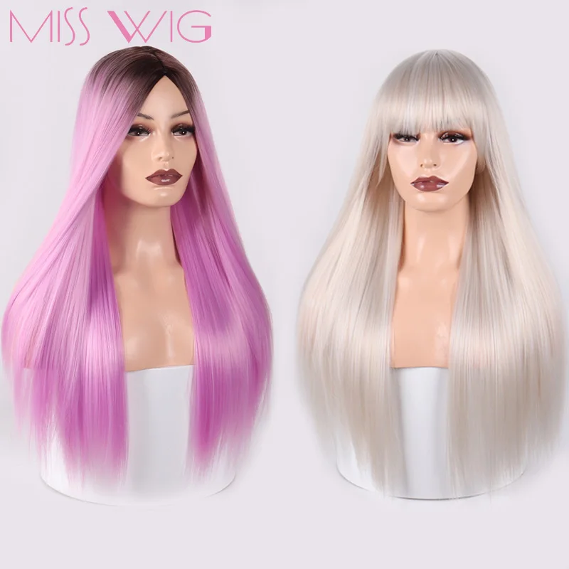 Miss wig синтетические волосы длинные прямые 60 см 300 г Черный Блондин Красный Полный Парики на голову для женщин волос высокое температура