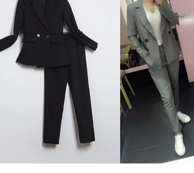Новый MS Модные Повседневные Комплекты/женские деловые повседневные однотонные две пуговицы пиджак блейзеры комплекты + Штаны брюки TT