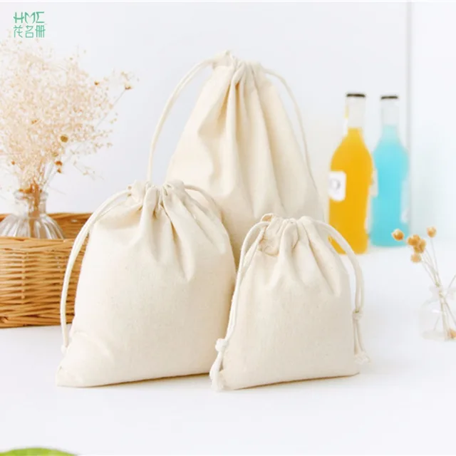 1pc 4 Sizes Pure White Handmade Cotton Linen Bag Storage Coffee 1pc 4 Sizes Pure White Handmade Cotton Linen Bag Storage Coffee Beans Tea Gift Bags