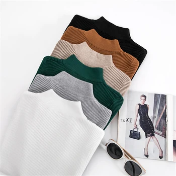 

Autumn winter Half-neck Solid Women Sweater Skinny Elastic Knitted Pullover Soft Femme Spring Jumper High Quality Bottom shirt