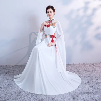 

Novelty Oriental Lady Mandarin Collar Qipao Appliques Traditional Stage Performance Qipao Oversize XXXL Women Casual Dress