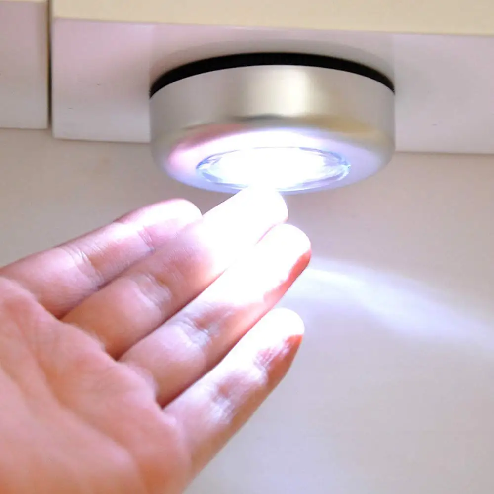 3 LED الفضة خزانة مصباح كابينة بطارية تعمل بالطاقة اللاسلكية عصا الحنفية اللمس دفع الأمن المطبخ مصباح ليلي لغرفة النوم 1 قطعة