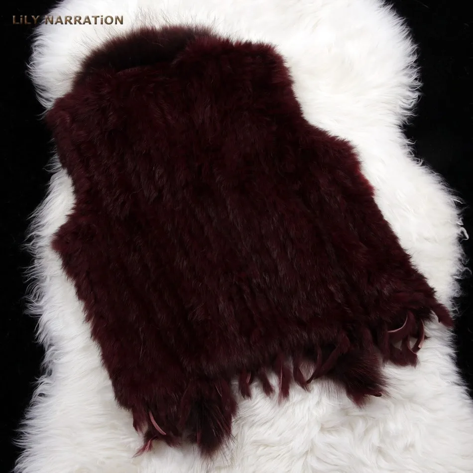 HSPL Fur Vest Real Rabbit Women Gilet With Fur Trimming Tassels Female Waistcoat Lady Real Fur Gilet Colete Feminino De Inverno long down puffer coat