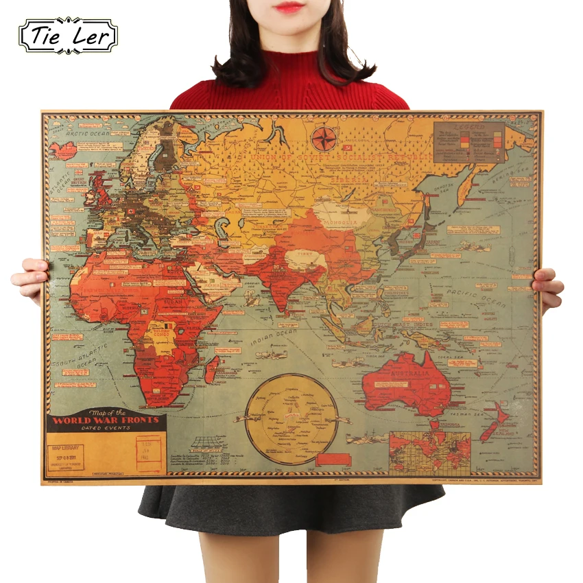TIE LER большая карта мира, настенная наклейка, художественная спальня, украшение для дома, настенная наклейка, плакат 70X51,5 см