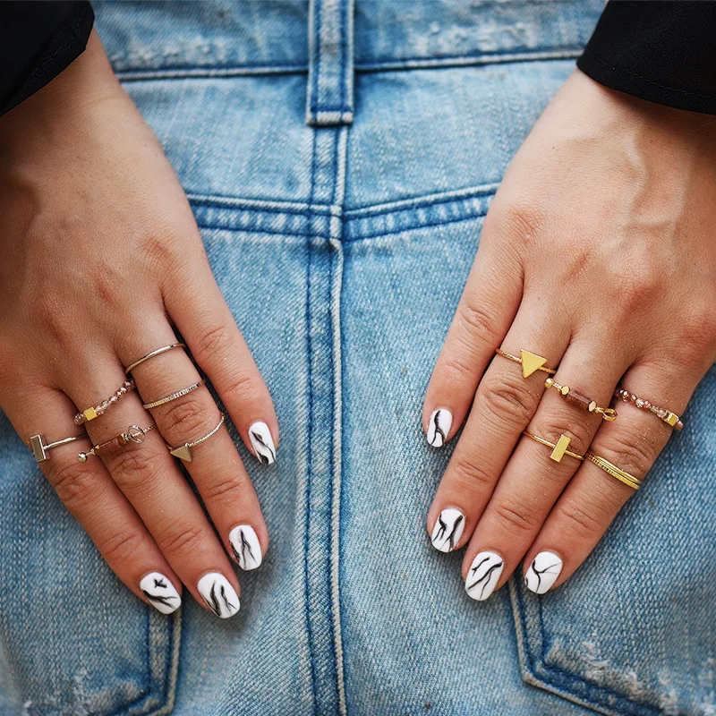 Кольцо с камнями и бусинами 6 шт./компл.|fashion ring set|ring setfinger set |