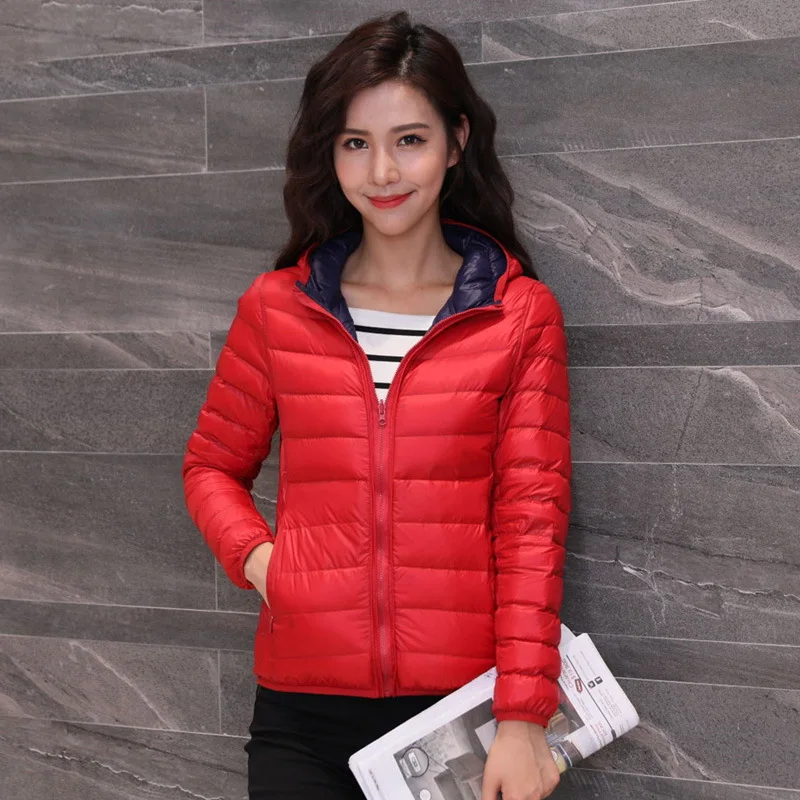  S - 4XL White duck down hooded jacket ladies winter pure color hooded coat down Women