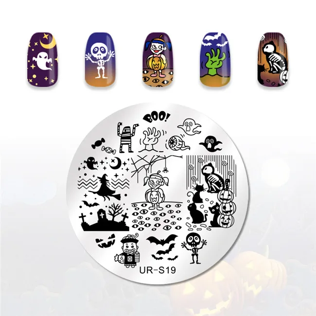 Ur Sugar Цветочные пластины для штамповки ногтей Бабочка жемчужная оболочка паук Хэллоуин шаблон для дизайна ногтей штамповка изображения пластины DIY - Цвет: UR-S19