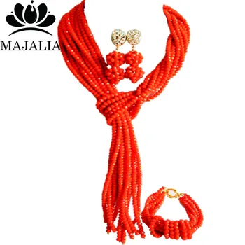 

Majalia Classic Nigerian Wedding African Jewelery Set Orange Crystal Necklace Bride Jewelry Set Free Shipping 8JU06