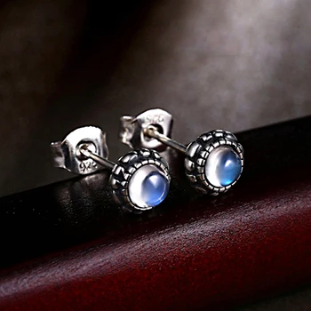 

6mm*8mm 925 silver earrings Antique Blue Moonlight stone Natural semi-precious stones high quality female jewelry lovers gift