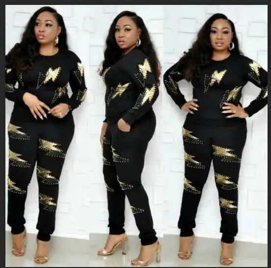 

tilapia casual big lightning sequin 2in1 outfit fashion women black sets