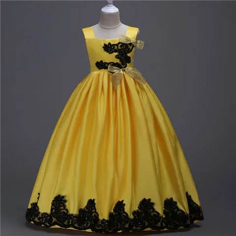 Одежда для девочек-подростков; летнее платье с цветочной вышивкой для девочек; детская одежда для свадебной вечеринки; Детский костюм принцессы; vestido - Цвет: Yellow
