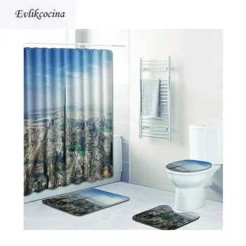 

Free Shipping 4Pcs Modern Building Banyo Bath Mats Set Anti Slip Bathroom Tapete Banheiro Washable Toilet Rugs Alfombra Bano