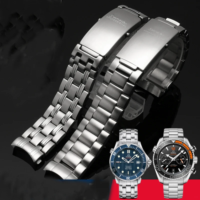 

NEW Arrivals Stainless Steel Polish Watch Bands for watch 212 213 Seamaster 300m Watchband Fold Buckle 20mm 22mm Silver