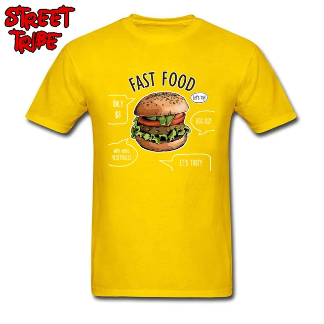 Men T Shirt Funny Fast Food Tshirt Adult Plus Size T Shirts Burger Print Black Top Street Style