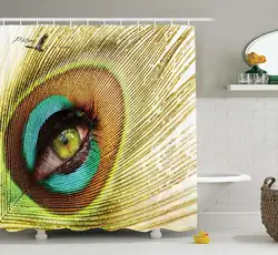 Павлин Декор душевая занавеска в комплекте Женщина Смотреть через перо павлина глаз Креативные украшения иллюстрация, для ванной