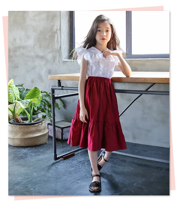 2019 Mid Long Red Blue Skirt For Girls Teenage Skirts Girl Kids Mother And Daughter Clothing Spring Summer Autumn School Clothes (14).jpg