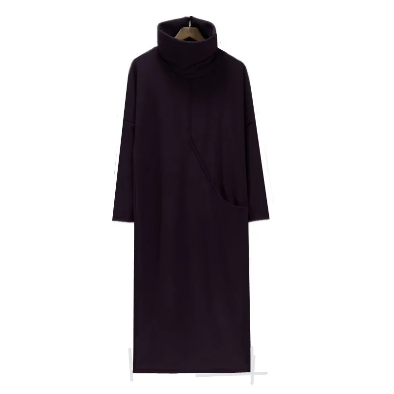 Зимнее женское плотное вельветовое платье с большим карманом размера плюс S-6XL модное осеннее платье с высоким воротом, весенние платья черного цвета