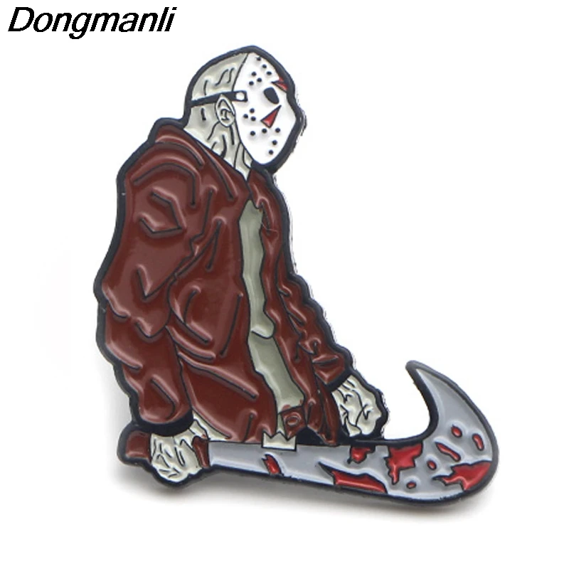 

P3753 Dongmanli Fashion Funny Friday the 13th Metal Enamel Pins Jason Voorhees Brooches Badge Lapel Collar Jewelry