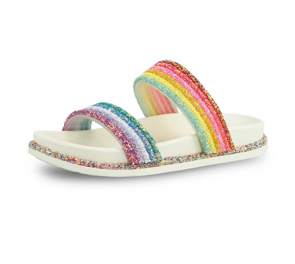 Mules Women Rainbow Slippers Glitter Slides Women's Summer Shoes Bling Slippers Women Fashion Beach Flip Flops Shoe Woman