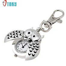 Otoky Горячее предложение уникальный Карманный Брелок часы мини металлический брелок сова двойной открытый кварцевые часы-серебро Прямая поставка F12
