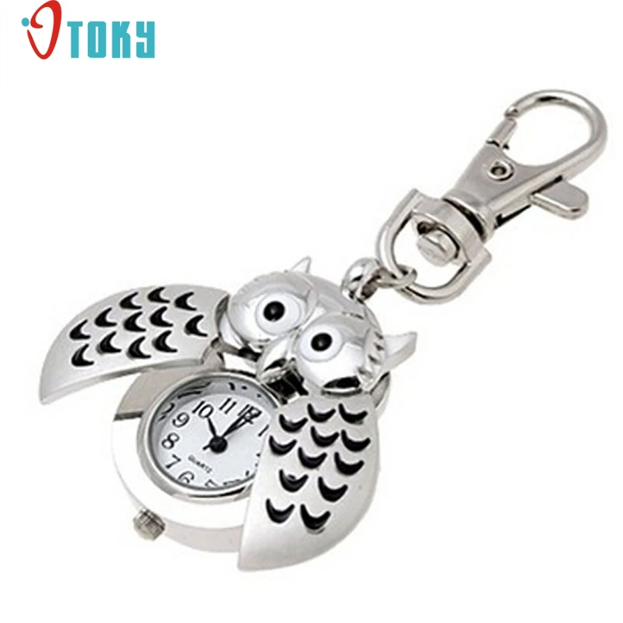 

OTOKY Hot Unique Pocket Fob Watches Mini Metal Key Ring owl double open Quartz Watch Clock- Silver Drop ship F12
