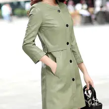 M-5XL Горячая весна/осень Женская Новая мода с длинным разрезом ветровка тонкий похудение однобортный PU куртка