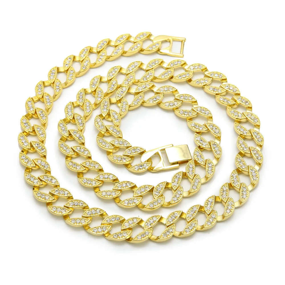 Men s Hip Hop Rhinestones Cuban Chains 15mm 24 inch Rapper s Jewelery Miami Cuban Chains