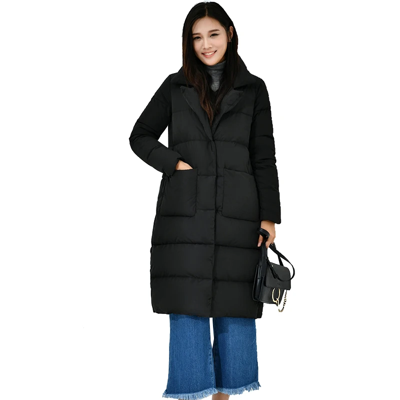 FTLZZ 2018 Winter New Ultra Light Duck Down Women Office Lady Stand Collar Overknee Loose Warm Parkas Coat Women