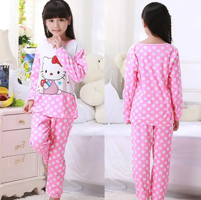 Розничная, весенне-осенние детские пижамные комплекты одежда для сна с длинными рукавами и героями мультфильмов для маленьких девочек Детская Пижама, комплекты ночной одежды NS02