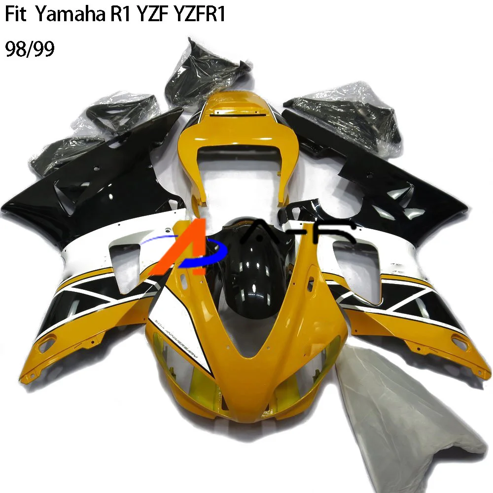 Желто-черный обтекатель комплект w/R1 логотип для YAMAHA YZFR1 98 99 YZF R1 1000 1998 1999 YZF1000 yzfr1 ABS Обтекатели YZF-R1 YZF-1000