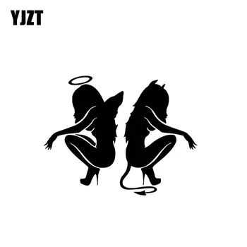 

YJZT 12.4*9.7CM Anger And Devil Good And Bad Girl Car Sticker Covering The Body Vinyl Decals Black/Silver C20-0190