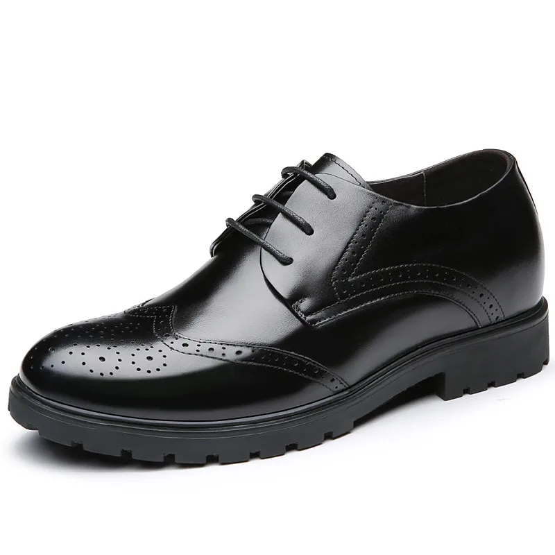 

New Brogues Styles Get Taller 6 CM Cow Leather Invisible Height Increasing Elevator Men's Formal Dress Shoes for Wedding Party