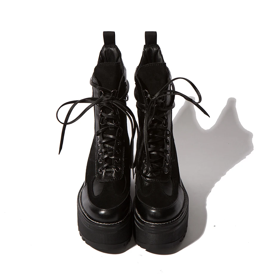 Arden Furtado/; модная женская обувь из натуральной коровьей кожи; повседневные ботильоны на платформе со шнуровкой и квадратным каблуком; короткие плюшевые ботинки