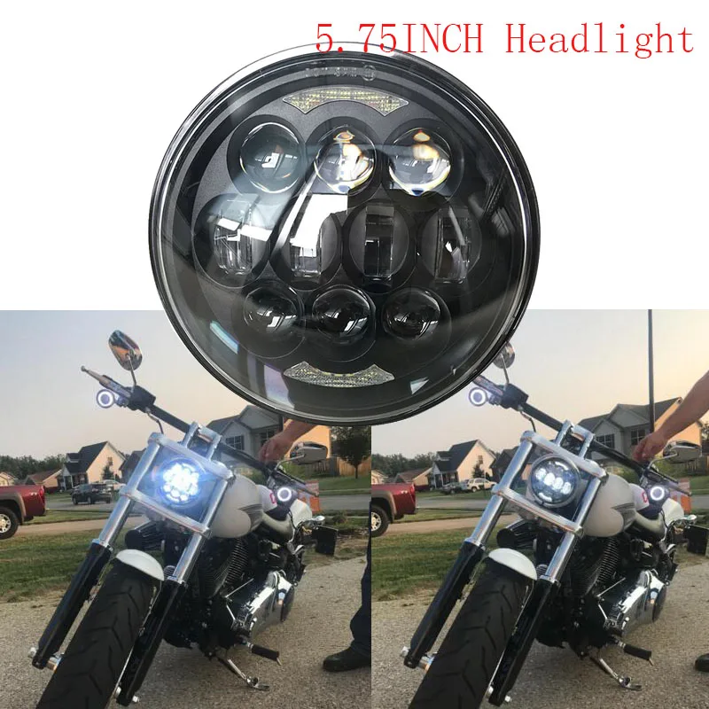 

DOT Approved 5-3/4"80W LED Projector Headlight with Halo Angel Eyes for Harley Motorcycles 5.75 inch headlamp Black