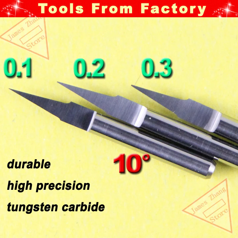 

10pcs 3.175MM Shank 10deg 0.3mm Carbide V bit CNC Router Tool Cutting Carving Engraving PCB Cutters Woodworking J3.1003