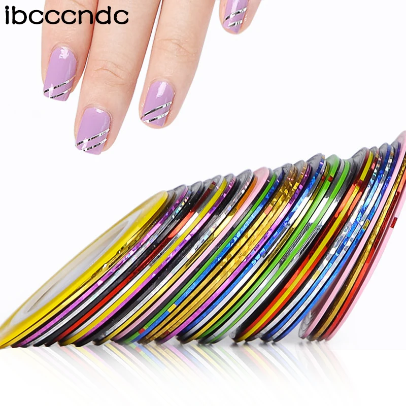 

30Pcs Mixed Colorful Beauty Rolls Striping Decals Foil Tips Tape Line DIY Design Nail Art Stickers for Nail Tools Decorations