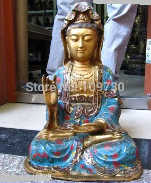 

002130 17 INCH Tibet Bronze cloisonne Bodhisattva Kwan-Yin Guan Yin Buddha Statue