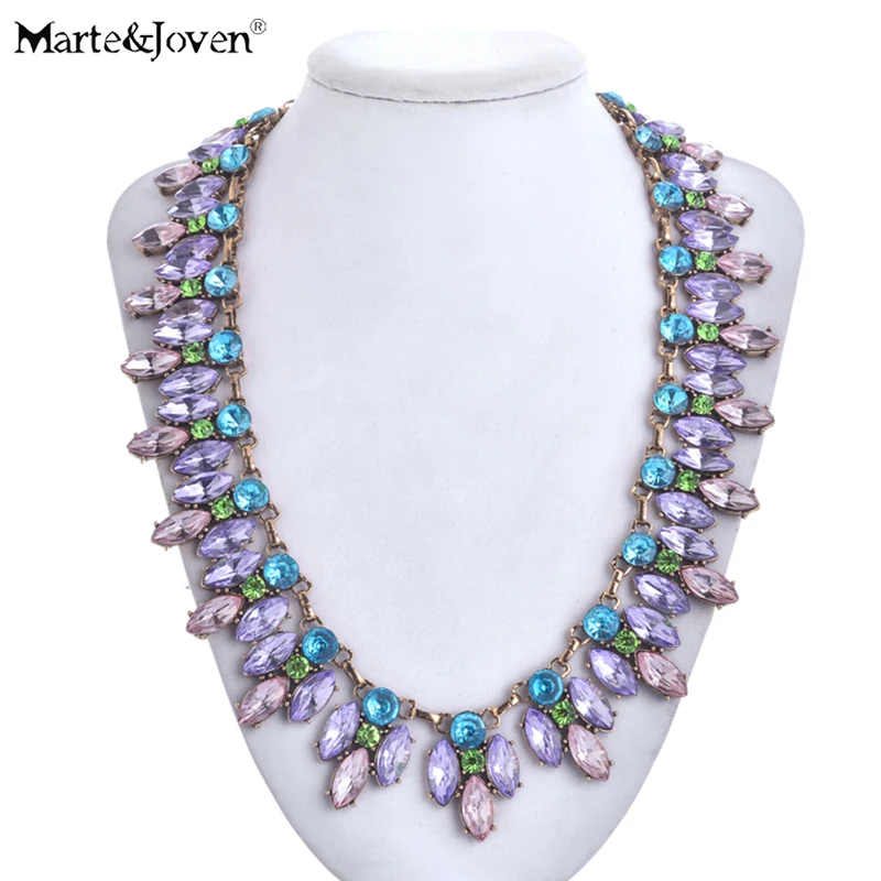 

Marte&Joven Punk Style Geometric Chunky Statement Necklace for Women Luxury Jewelry Purple Hyperbole Chokers Ladies Accessories
