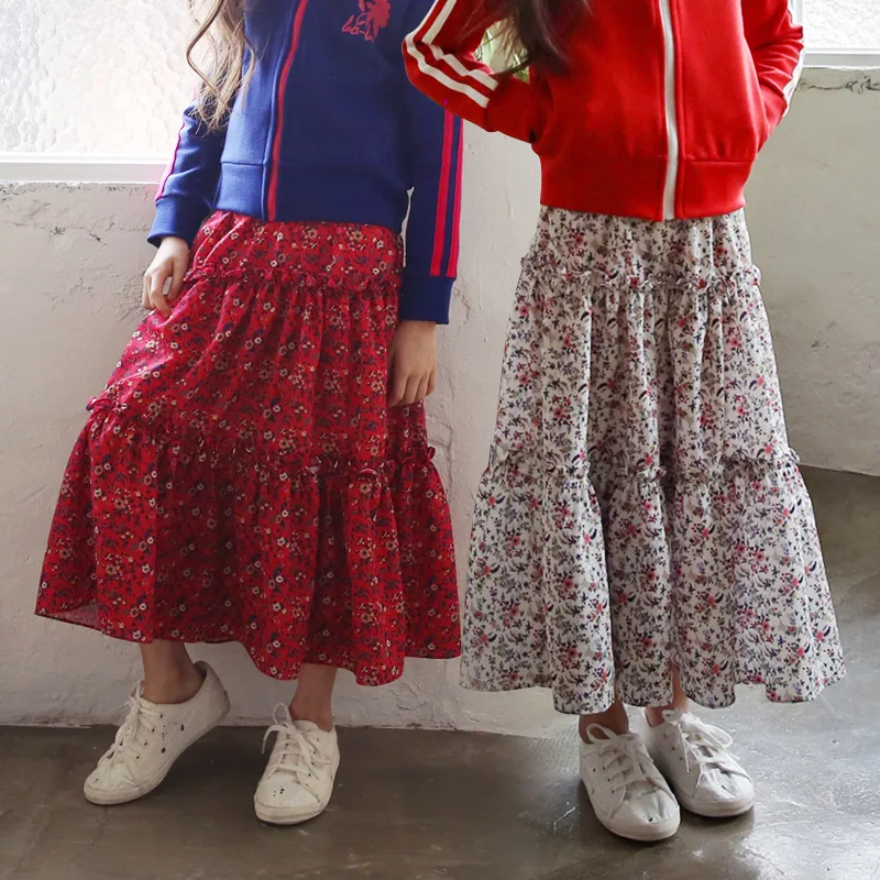 Новинка года, брендовая юбка для девочек Осенняя детская юбка с оборками одежда для малышей брендовая юбка принцессы для маленьких девочек юбка с цветочным рисунком для подростков Милая#3971