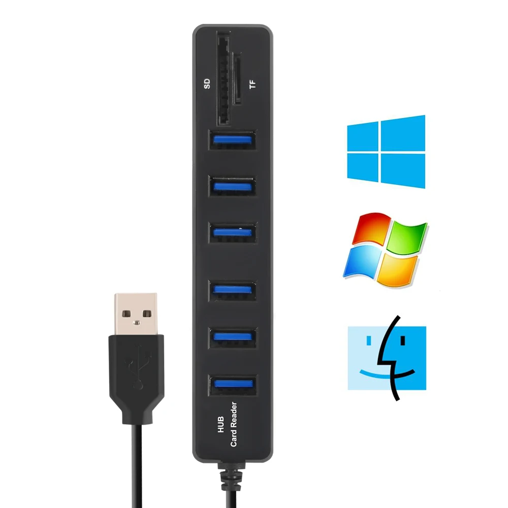 Usb-хаб Combo 3/6 портов USB 2,0 концентратор Высокоскоростной разветвитель Мульти USB комбо 2 в 1 SD/TF кард-ридер для ПК ноутбука компьютера