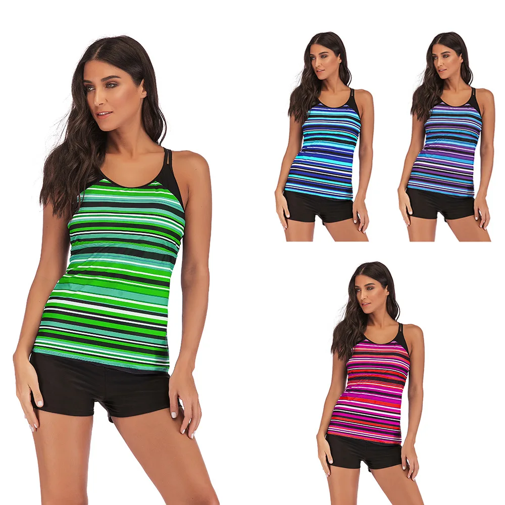 

Tankini 2019 waist Swimwear Female Bathing Suits Two Piece Plus Size Swimsuit Women With Shorts Beach Bathers Maios
