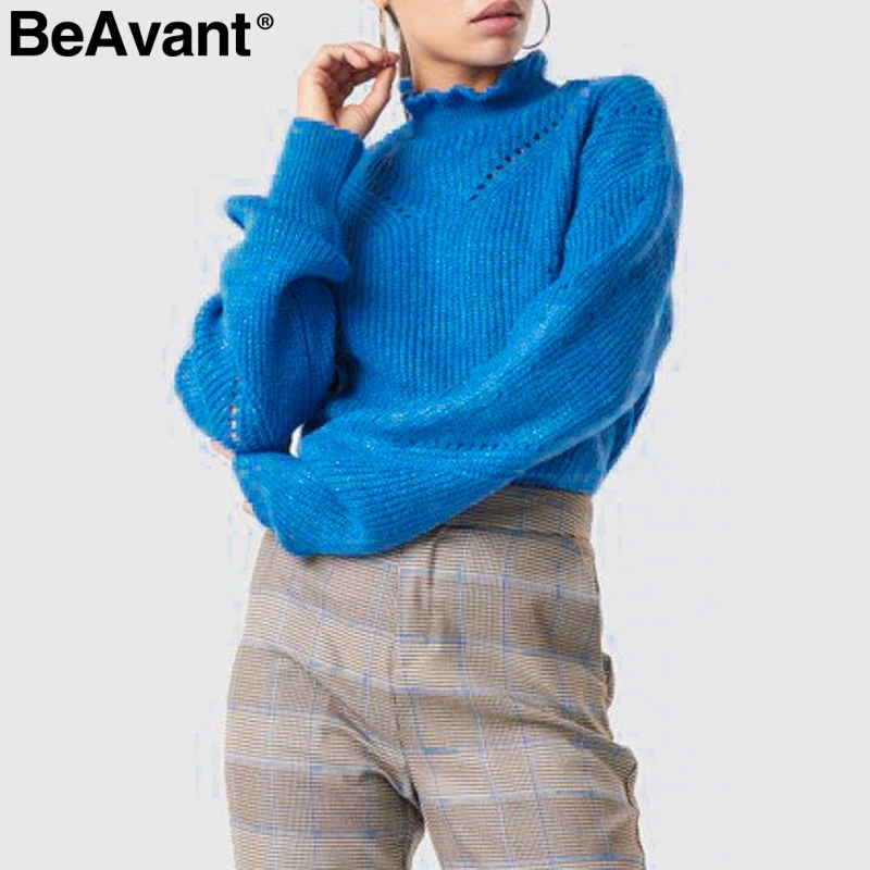 

BeAvant Chic turtleneck ruffled sweater women Autumn winter long sleeve female knitted pullover Casual streetwear ladies jumpers