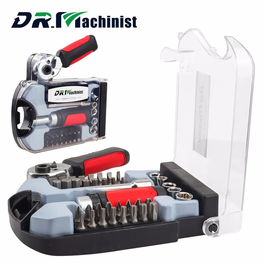 

DR.Machinist 40PCS 1/4" Drive Mini Ratcheting Screwdriver Set With CRV Bits Sockets Extension bar 1/4" Ratchet Wrench Adapter