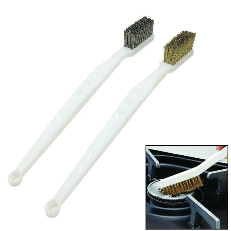 

YEODA 2Pcs/lot White Plastic Handle Stainless Steel Wire Cleaning Tooth Brush Steel Wire Brush Copper Wire Brush