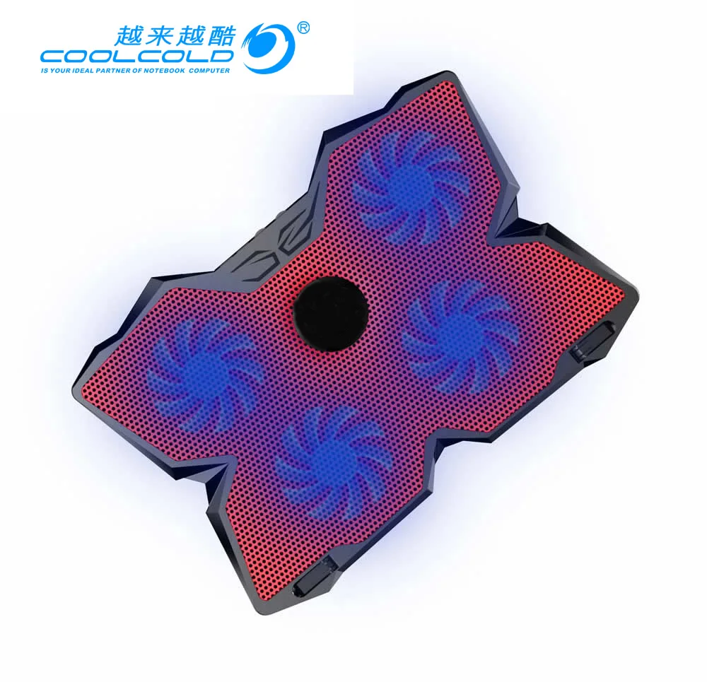 

Coolcold Laptop Cooler Pad 14" 15.6" 17" with 5 fans 2 USB Port slide-proof stand Notebook Cooling Fan with light