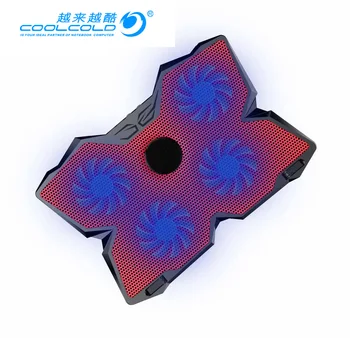 

Coolcold Laptop Cooler Pad 14" 15.6" 17" with 5 fans 2 USB Port slide-proof stand Notebook Cooling Fan with light