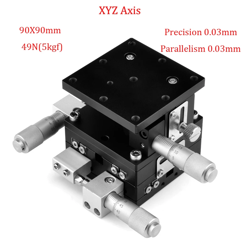 

XYZ Axis Manual Trimming Platform 90x90mm 3.54'' Displacement Platform Linear Stage Table Precision 0.03mm Sliding Table